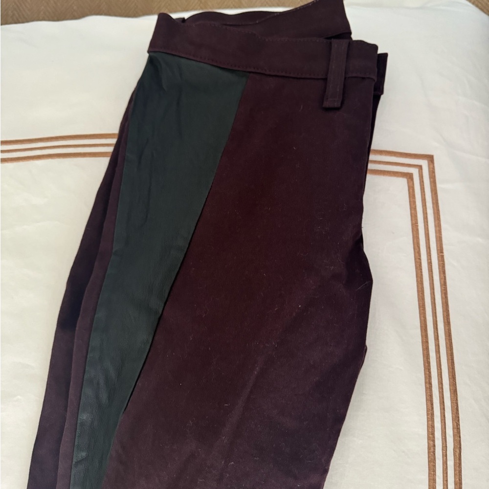 Rag & Bone wine and black leather jeans